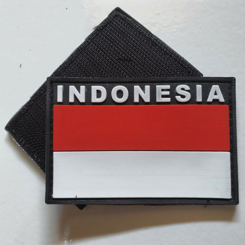 patch rubber logo bendera merah putih tulisan indonesia atas / tempelan emblem karet velcro