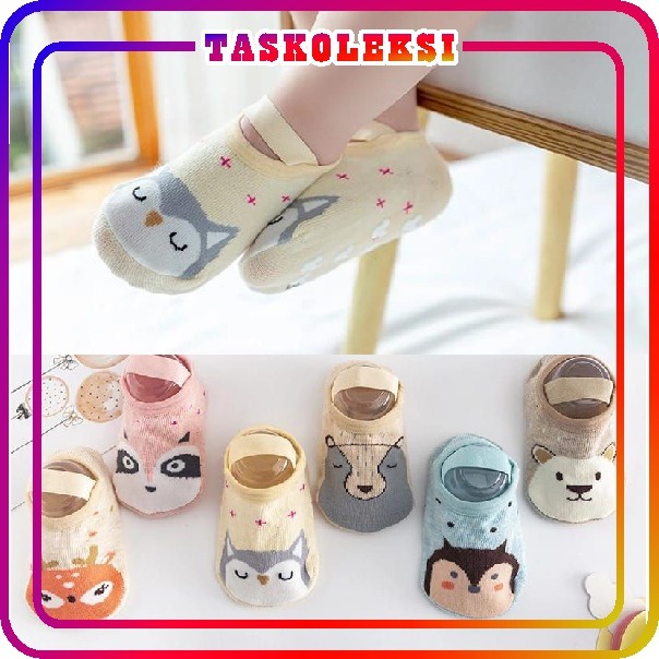 ☛TK☚ R307 KAOS KAKI ANKLE DENGAN STRAP MOTIF KARTUN HEWAN BAHAN KATUN ANTI SLIP UNTUK BAYI NEW