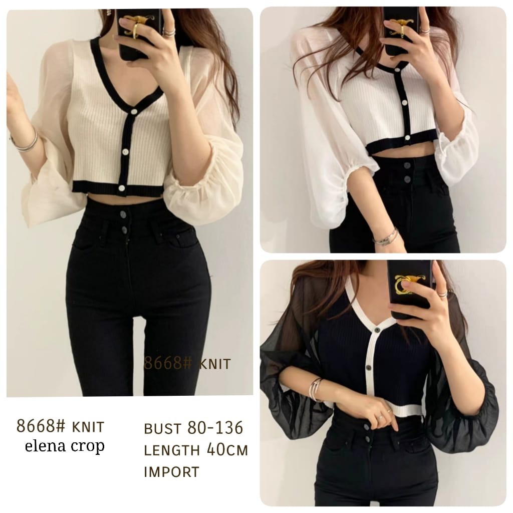 NGJ 3M 8668 BLOUSE KNIT ELENA CROP RAJUT FASHION PREMIUM IMPORT THREE M TM