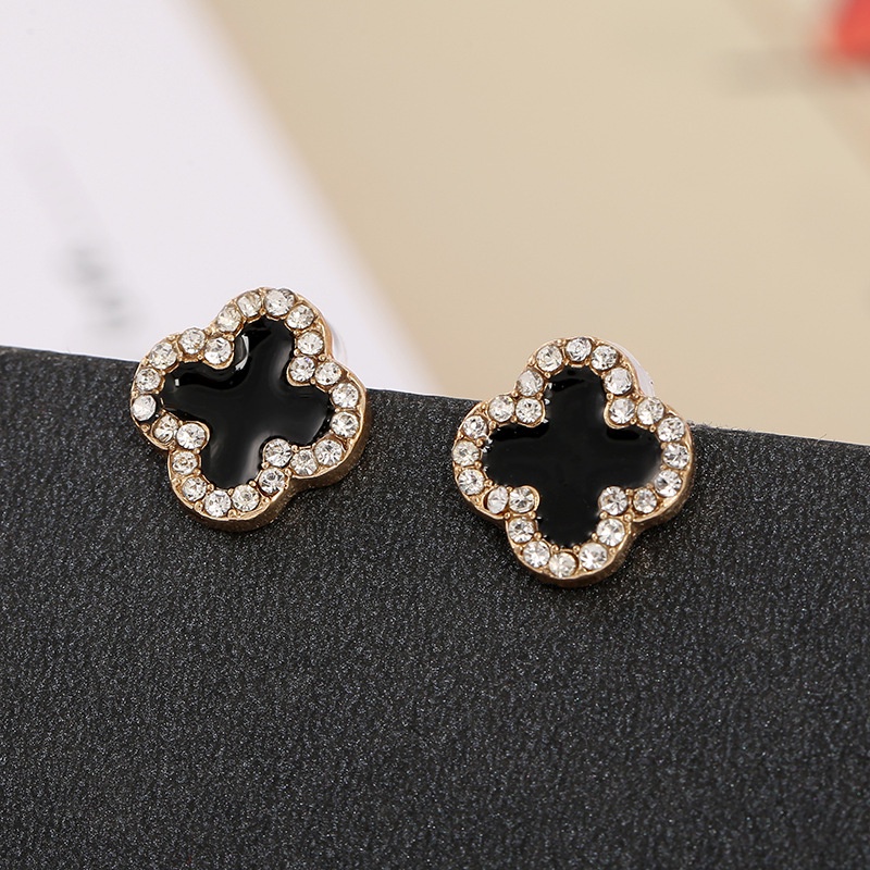 925 Silver Needle Diamond Four-leaf Clover Earrings Female Ins Trend Simple and Small Square Temperament Geometric Eardrop Fashion Accessories Jewelry