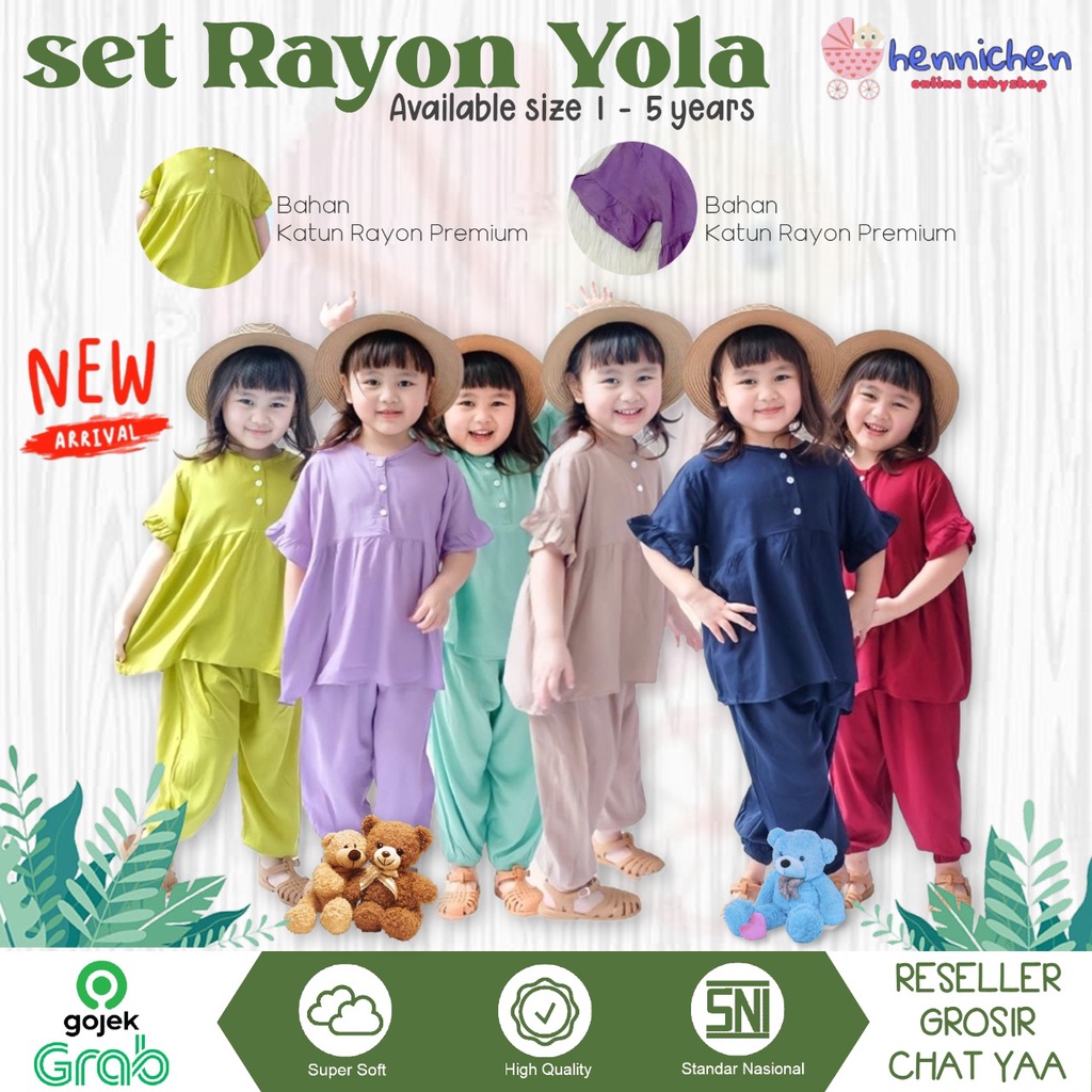 PROMO 7.7 Setelan Anak Rayon Polos Smilee Yola Mix Warna size 1-5Tahun