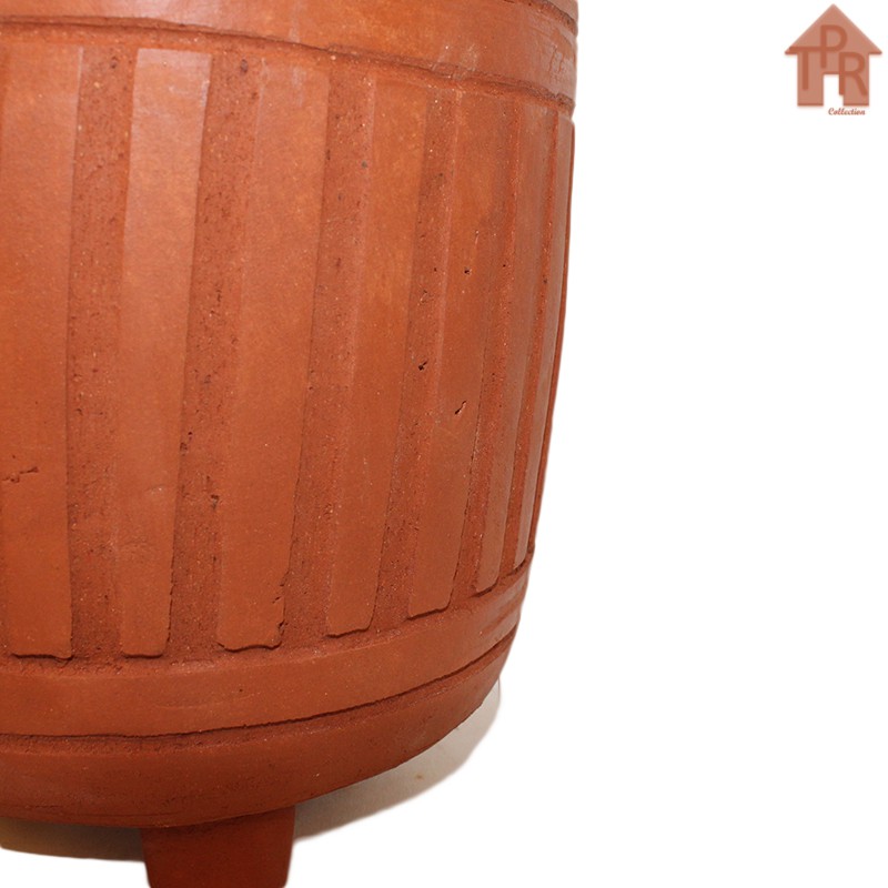 Terakota Pot Kaki-3 Ukir Jeruji - D20/23