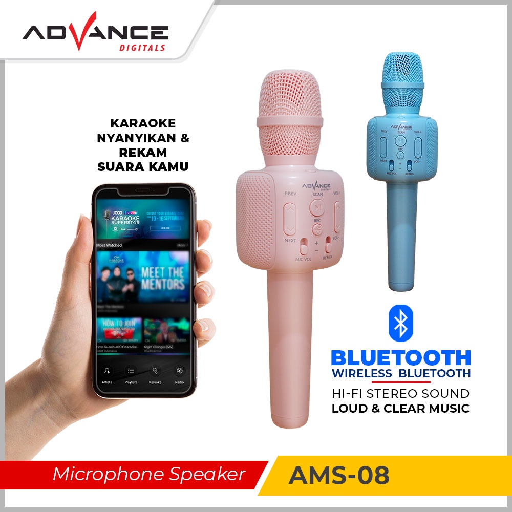 【READY STOCK】Advance Wireless Microphone Speaker AMS-08 Mic Bluetooth Karaoke