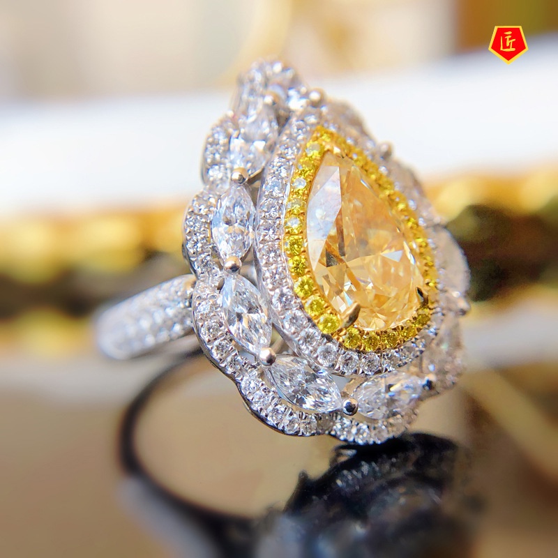 [Ready Stock]New Luxury Fully-Inlaid Yellow Diamond Ring