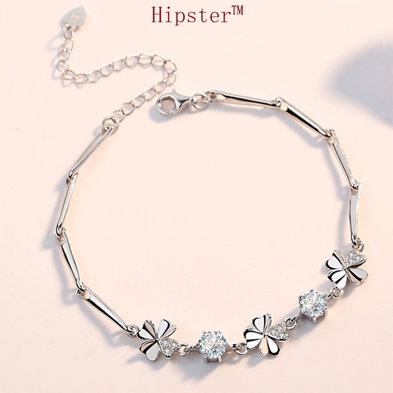 Hot Selling Trend Lucky Four-Leaf Clover Twisted Micro Inlaid with Diamond Bracelet