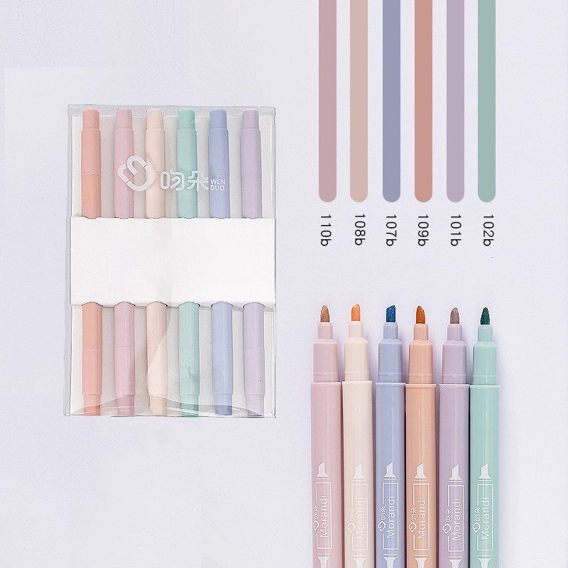 6pcs / Set Spidol Highlighter Kepala Ganda Warna Morandi Untuk Stationery Sekolah / Kantor