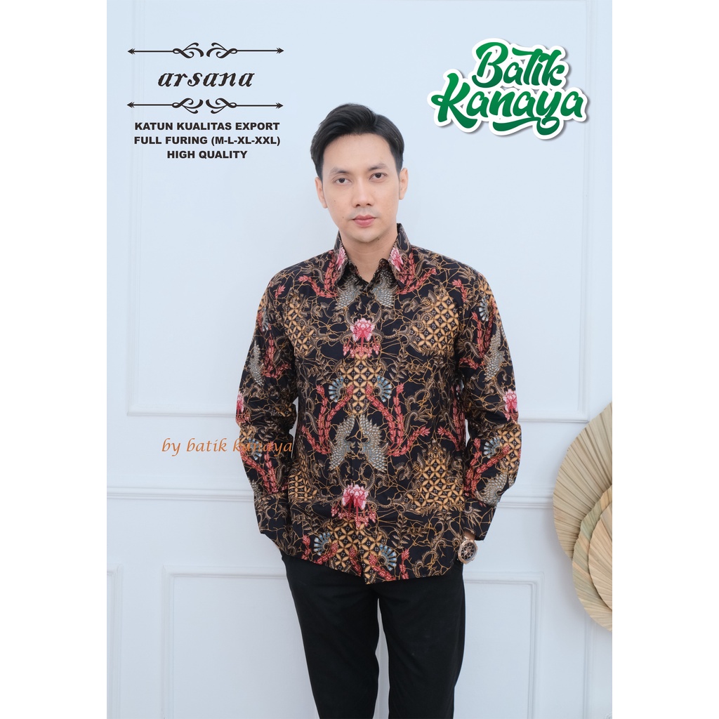 Kanaya - Baju Batik Pria Lengan Panjang Modern Full Furing Kualitas Ekspor ARSANA Warna Hitam