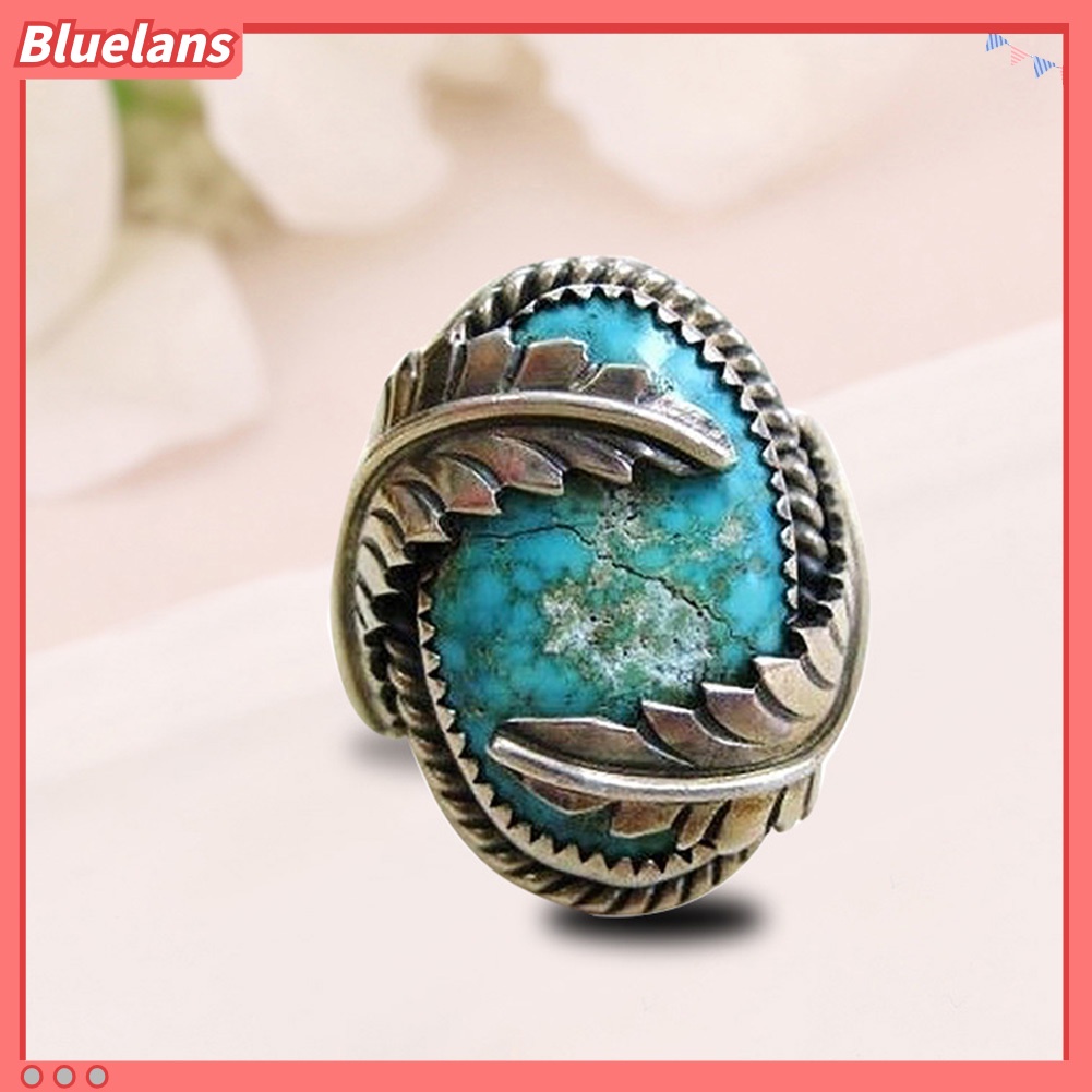 Bluelans Vintage Leaves Cover Artificial Turquoise Ring Wedding Party Engagement Jewelry