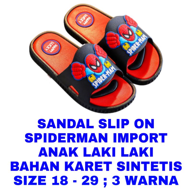 WK SANDAL SPIDERMAN IMPORT SLIP ON ANAK LAKI LAKI COWOK SENDAL SELOP SEPATU