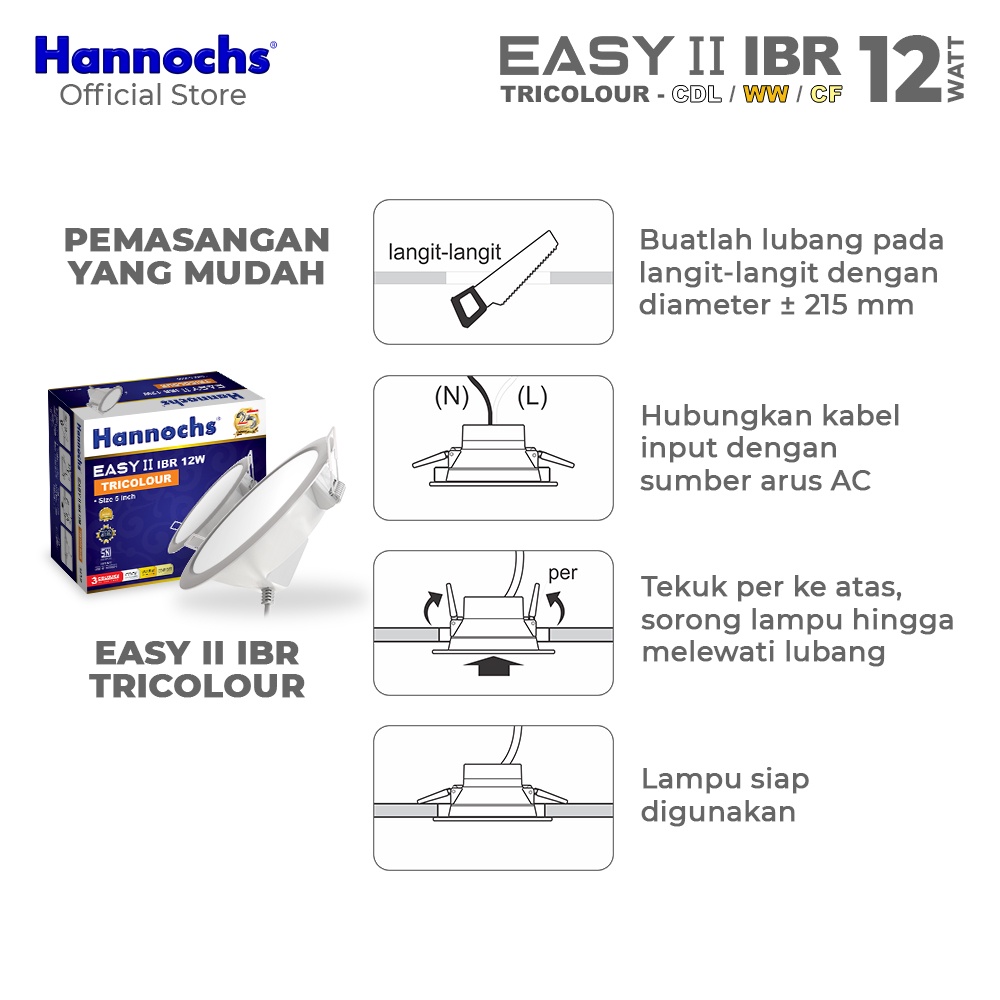 Hannochs Downlight LED EASY II 12W IBR Tricolour