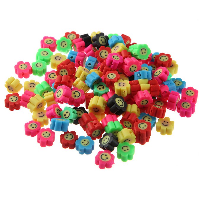 100 Pcs Manik-Manik Polymer Clay Bentuk Bunga Warna-Warni Ukuran 5x10 Untuk Membuat Perhiasan Gelang