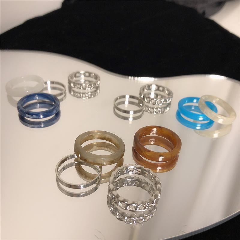 4pcs / Set Cincin Resin Gaya Korea Untuk Wanita