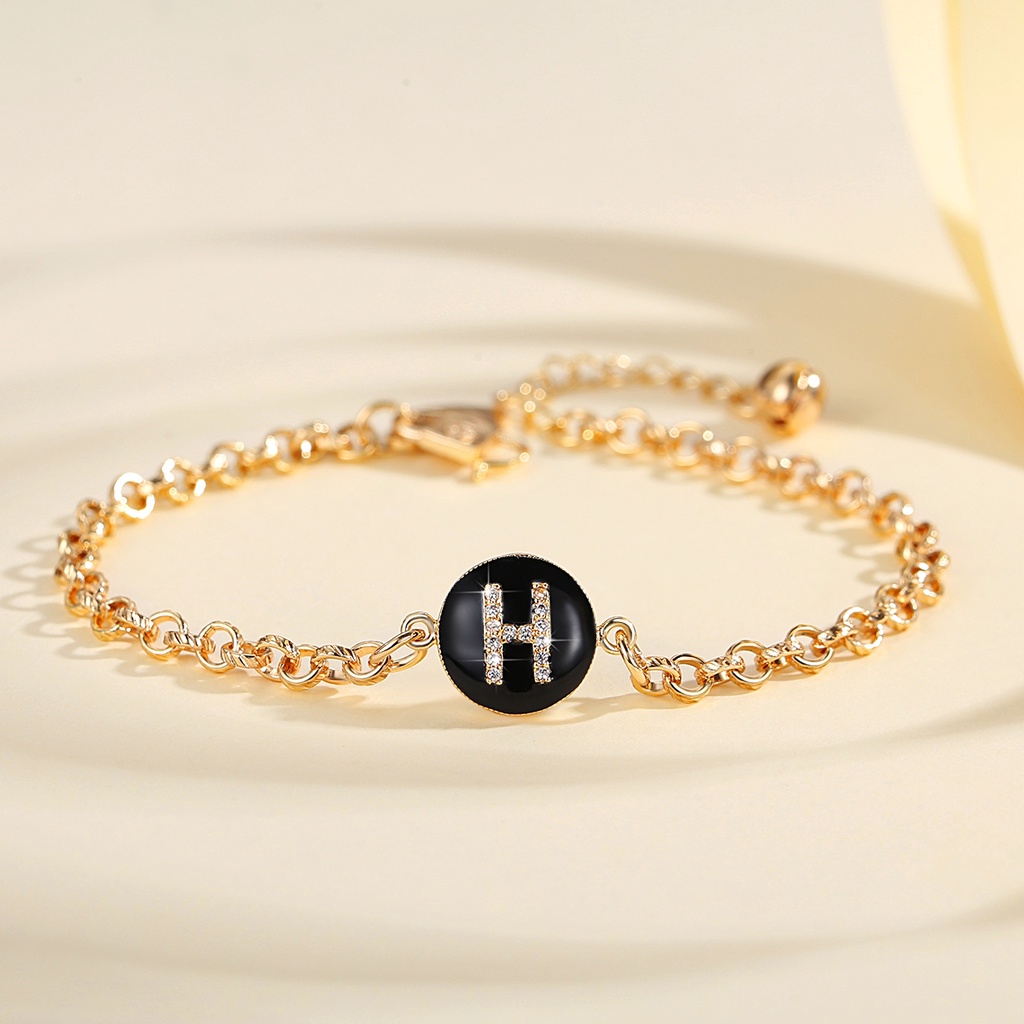 Y552【COD】Fashion Huruf Gelang Stainless Steel Letter Gelang Berlapis Emas Hypoallergenic