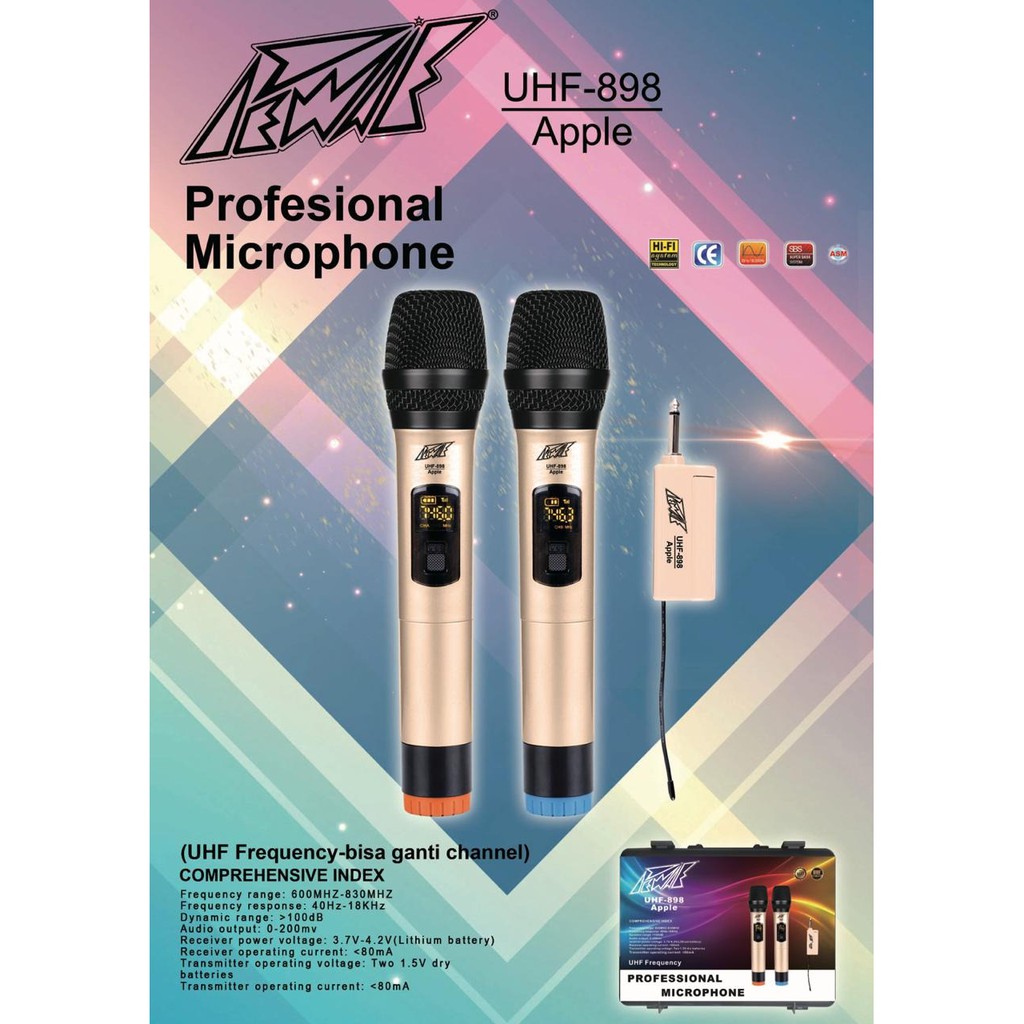MIC WIRELESS HANDLE PEWIE UHF 898 APPLE