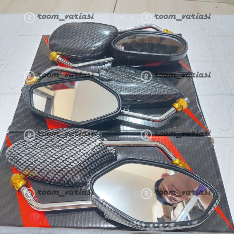 SPION CARBON TANGKAI CHROME MODEL MIO BEAT JUPITER MX IMPORT