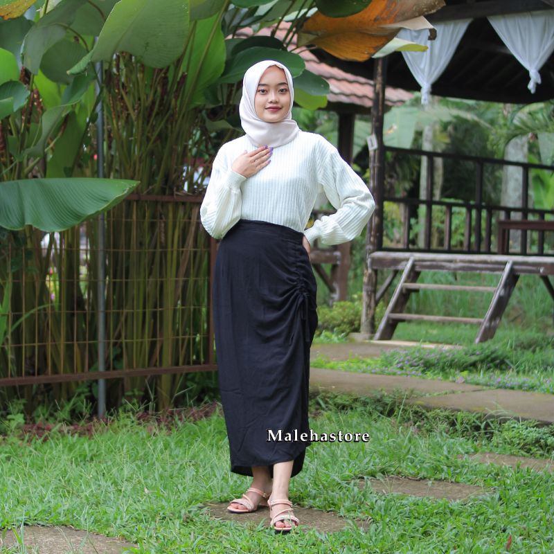 Rok Serut Terbaru Malehastore rok crinkle bawahan wanita rok serut crinkle kekinian model modis-HITAM