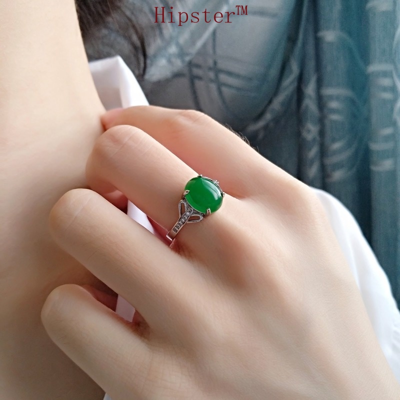 Korean Style Fashion Temperament Personality Platinum Emerald Ring