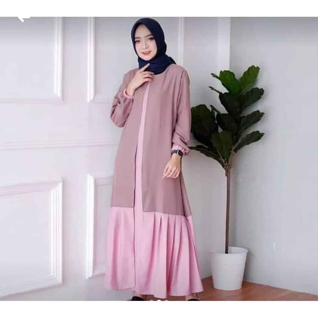 GAMIS SABYAN 04 REMPEL mosscrepe buka tutup model longcardigan wanita remaja muslim muslimah hits