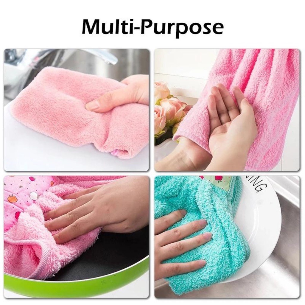 Kain Lap Microfiber Gantung Motif Hand Towel Coral Fleece Serbet Handuk Lap Tangan Serbaguna