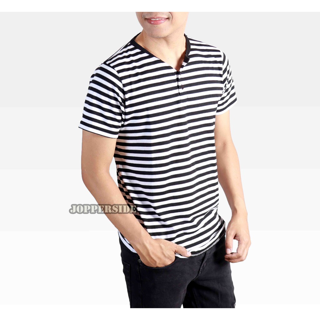 TB2 PART 4 Jopperside kaos oblong polos henley kancing salur strip cvc katun tebal 24s lengan pendek pria