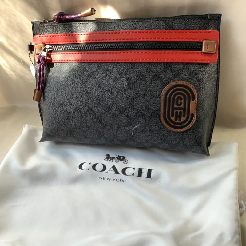 COACH CLUTCH ACADEMY POUCH IN SIGNATURE CANVAS WITH PATCH ORIGINAL