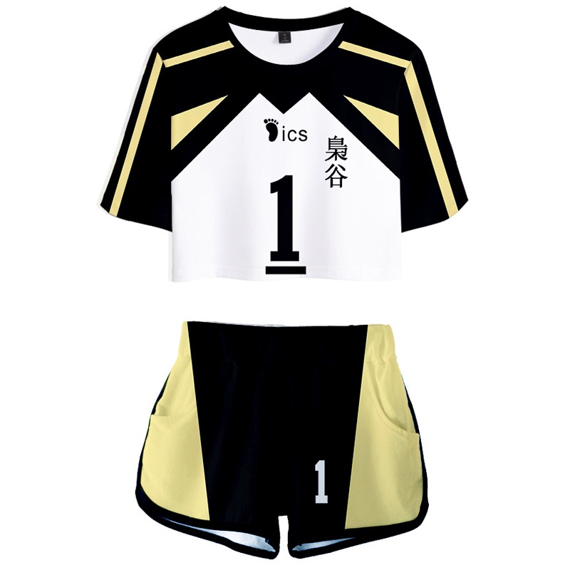 Jersey Crop Top Shorts Setelan Baju Costume Anime Haikyuu Fukurodani Team Vollyball