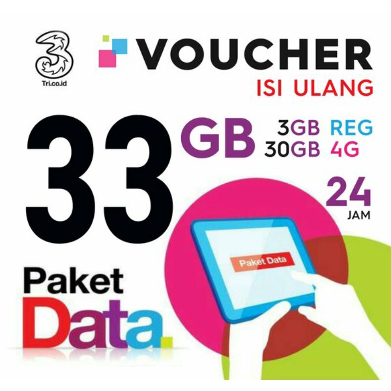 VIRAL Paket Data Tri 33GB Nasional 30Hr Kuota 24Jam