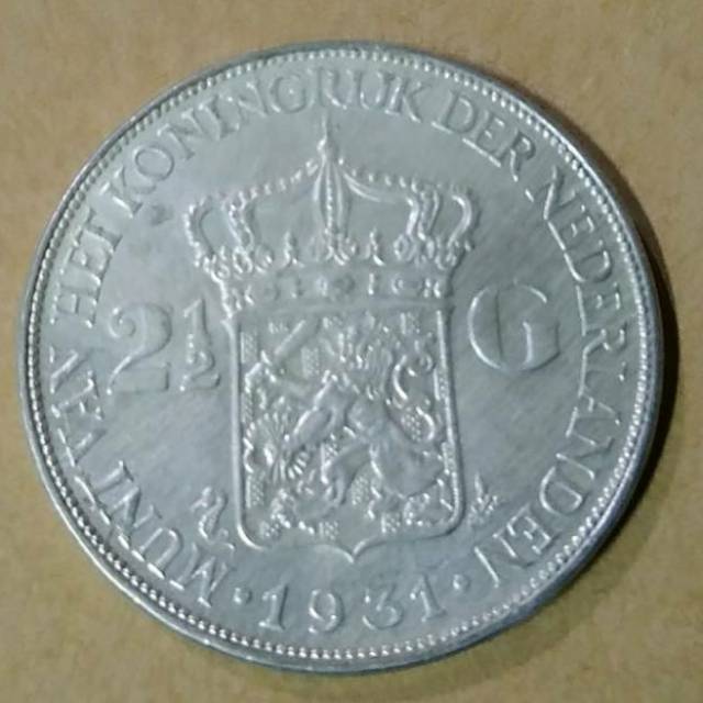 Koin Perak 2,5 Gulden Wihelmina tahun 1931