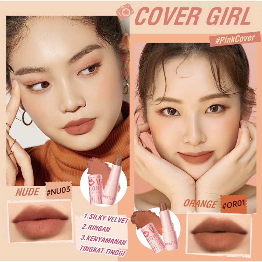 PINKFLASH PinkCover Cover Girl Velvet Matte/Tahan Lama Cream Lipstick High Pigment Lasting Silky Soft Smooth Creamy Not Dry PF018