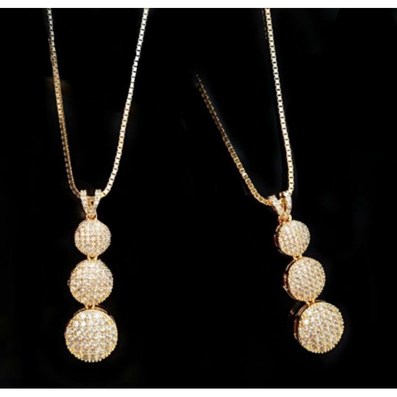 (TERBARU)kalung wanita berlian 3 bulatan lapis emas 24k xuping