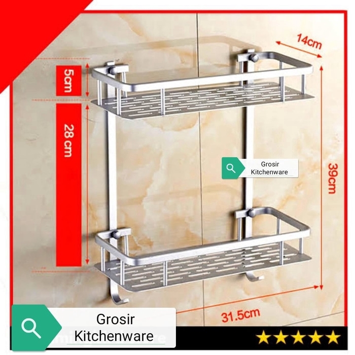 [GK] EMD777 Rak Kamar Mandi Handuk Hook 2 Susun Tingkat Aluminium WC Dinding Dapur Serbaa Tingkat