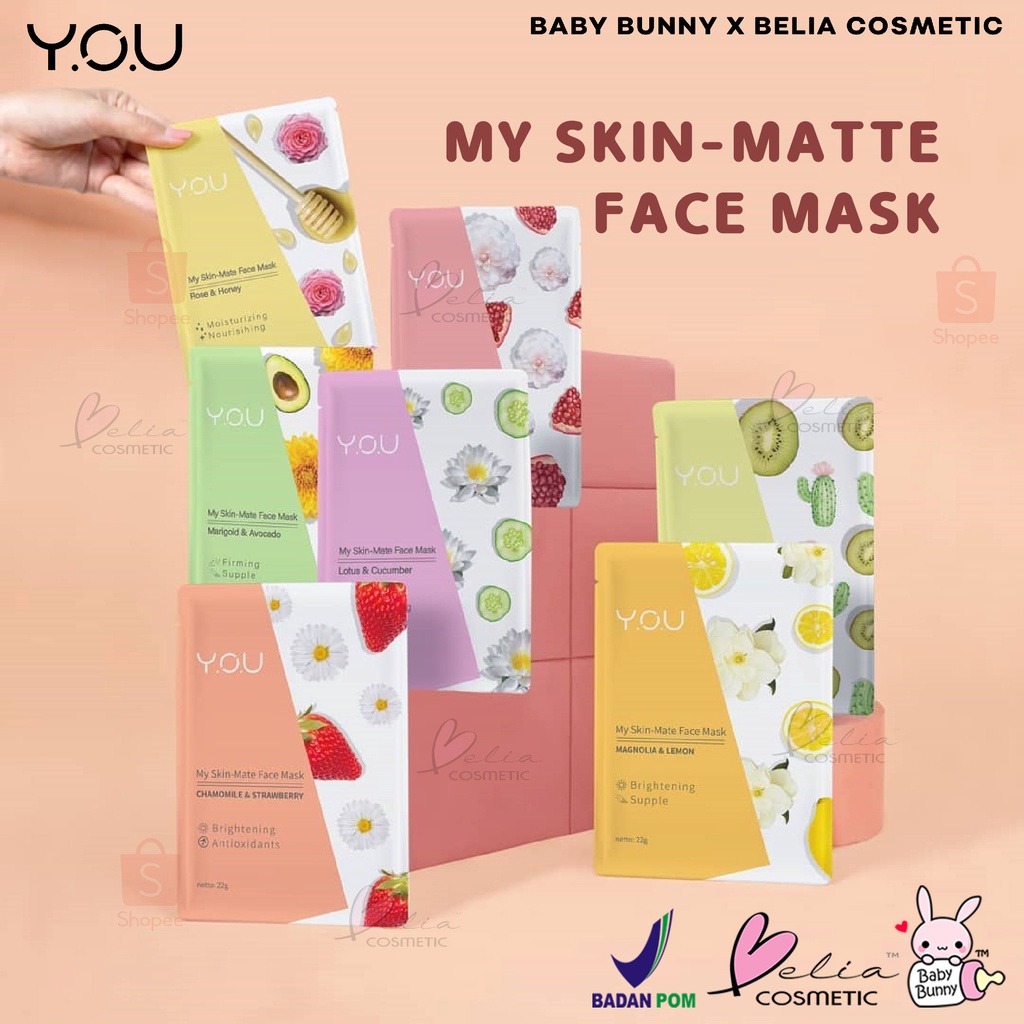 ❤ BELIA ❤ YOU My Skin - Mate Face Mask 22g | Sheet Masker Y.O.U makeups Skin Care (✔️BPOM)