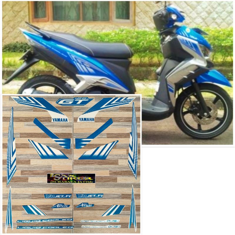 striping original Yamaha Xeon GT 125 biru putih tahun 2014 2015
