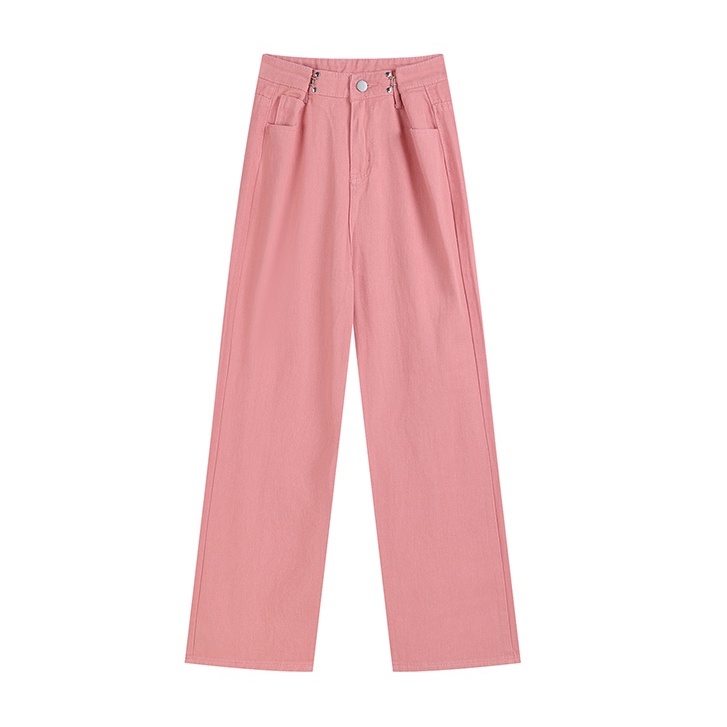 pink boyfriend high waist kulot celana jeans panjang wanita（realpict）