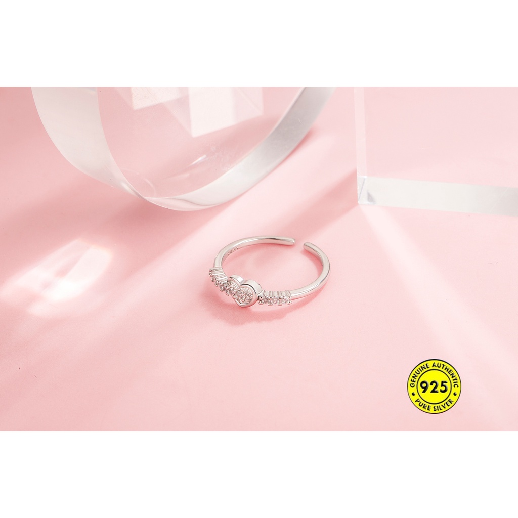 Cincin Bentuk Hati Aksen Berlian Bahan S925 Silver Untuk Wanita