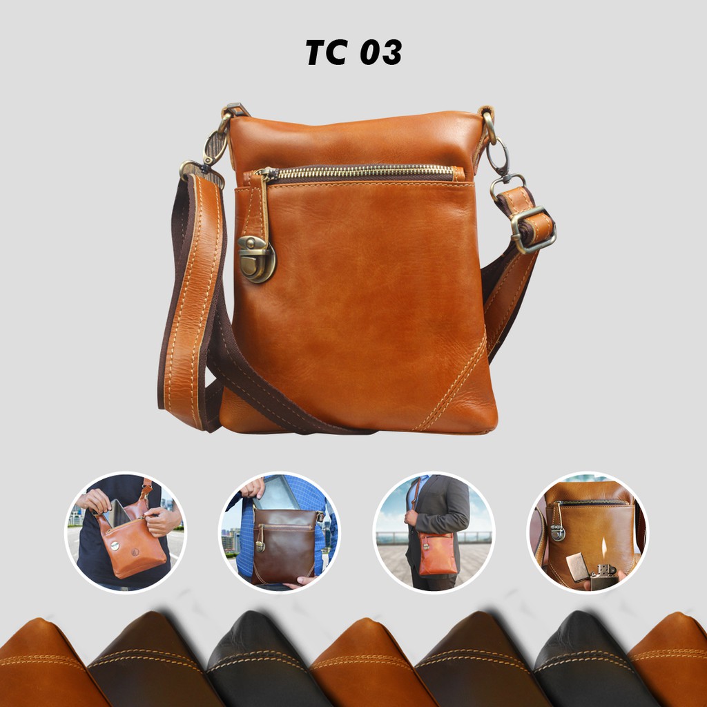 Tas Kulit Pria Berkelas Dan Elegant Tas Selempang Pria Bahan Kulit Sapi Asli 100% PREMIUM TC03