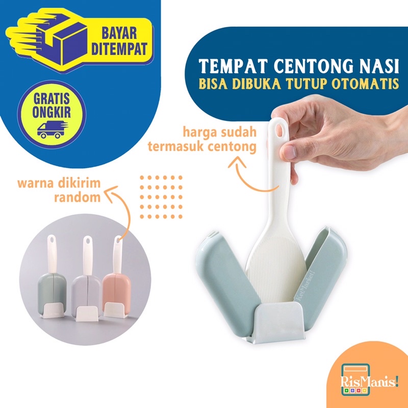 AUTOMATIC RICE SPOON HOLDER - Set Tempat Centong Kotak Sendok Nasi Ajaib Otomatis Plastik Food Grade