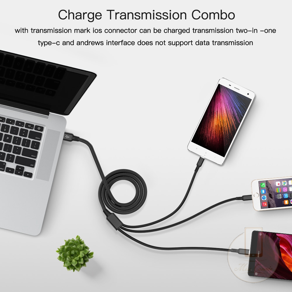 Kabel Data / Charger Micro Usb / Type C 3in1 Fast Charging Panjang 1.2m Untuk Iphone