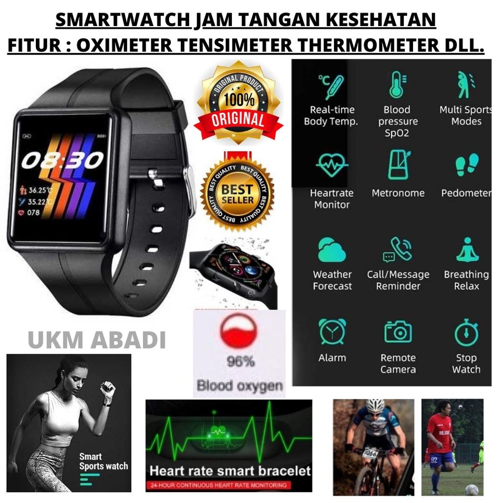 Original Smartwatch Sport Tracker Jam Pintar Oximeter Tensimeter Thermometer SW07 W26  111101