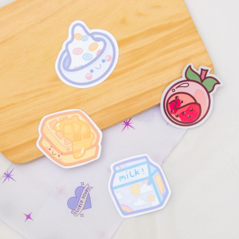 

Sticker Deco Strawberry Milk Cereal Waffle