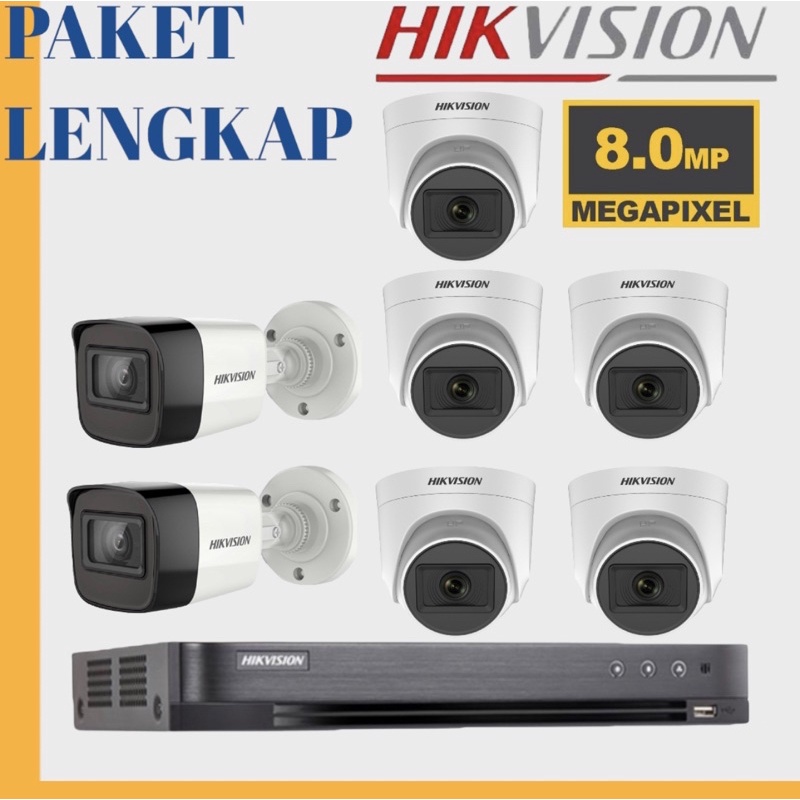 PAKET KAMERA CCTV HIKVISION 7 CAMERA 8mp 8 CH CHANNEL FULL HD KOMPLIT TINGGAL PASANG