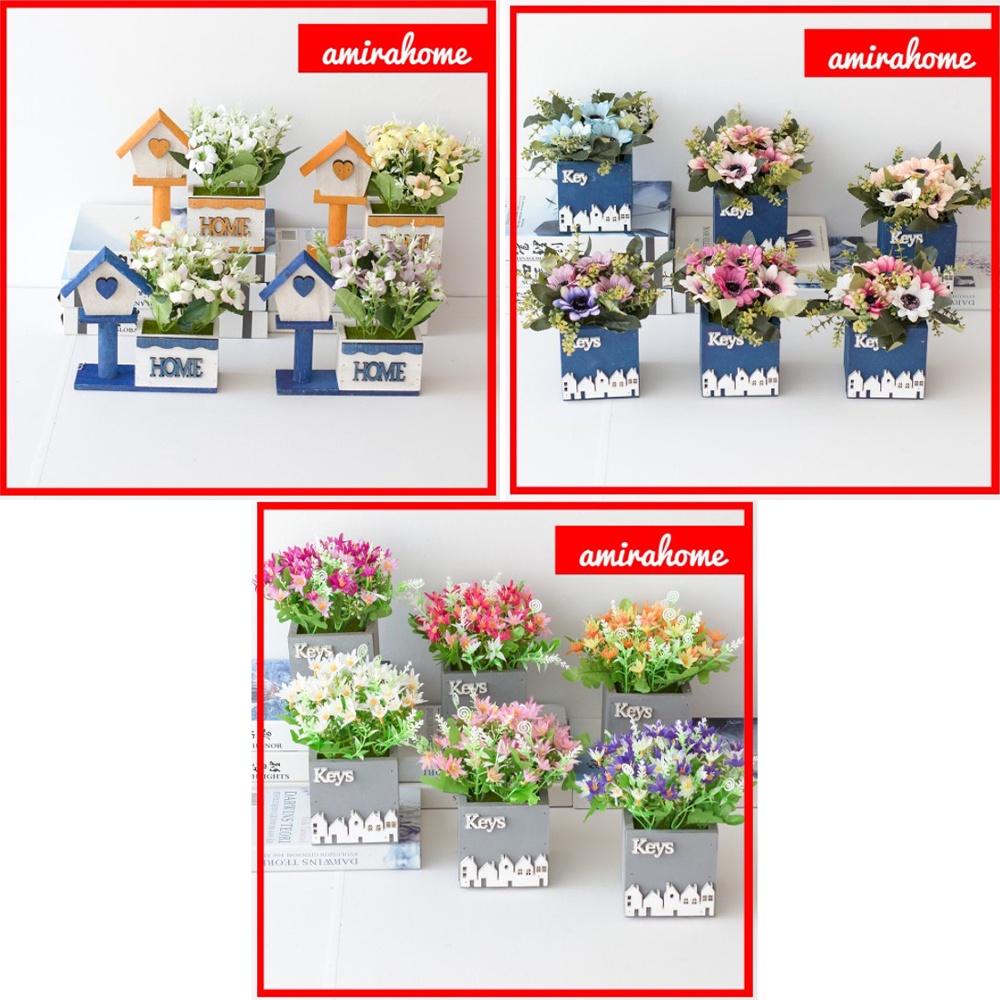 ARTIFICIAL POT KOTAK / Hiasan plastik / pajangan bunga Artificial / motif Daisy / bunga matahari