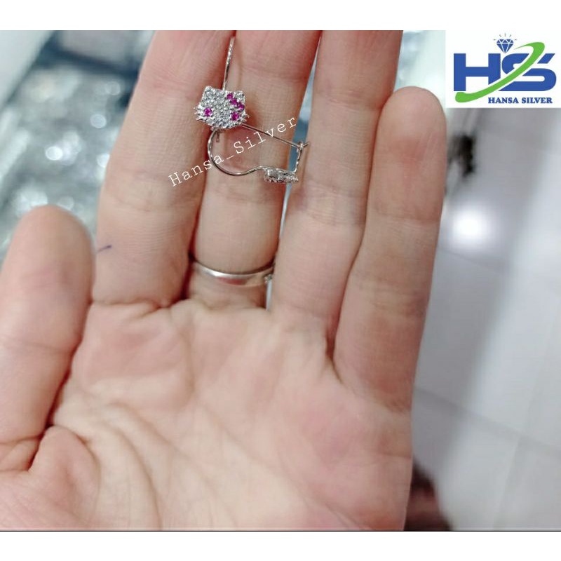 Anting Perak Asli Silver 925 Lapis Emas Putih Model Desi Hello Kitty - Anting Wanita Anti Karat