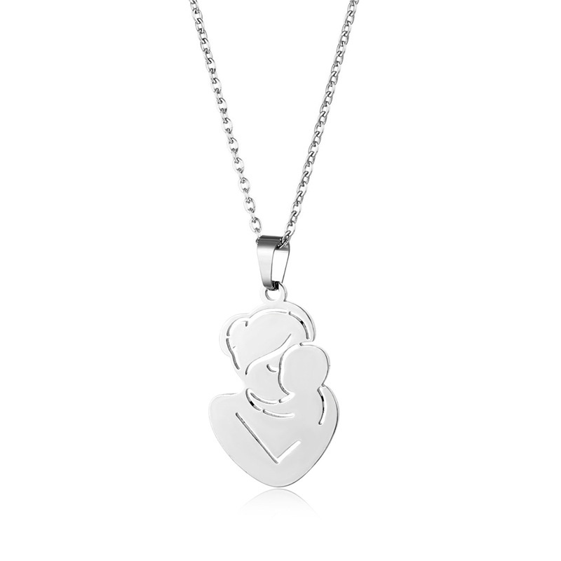 Ibu dan Anak pelukan liontin kalung stainless steel Thanksgiving hadiah perhiasan wanita perhiasan