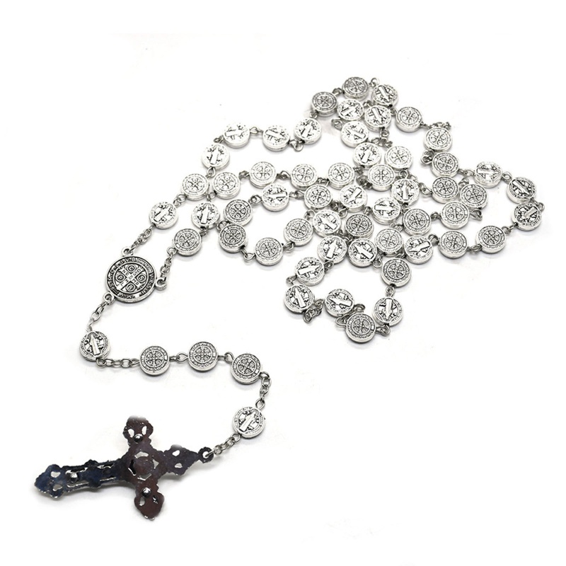 Siy Santo Benediktus Vintage Perak Logam Untuk Salib Rosario Kalung Doa Katolik High Quality Christ Prayer Beads Neckl