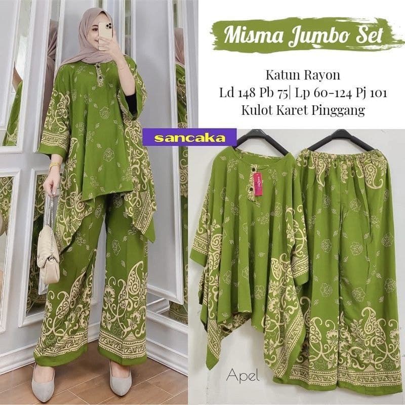 Misma One Set Jumbo Katun Rayon Tidie Premium Busui Setelan Wanita Waka Waka Set Celana Kulot Bigsize LD 140 cm