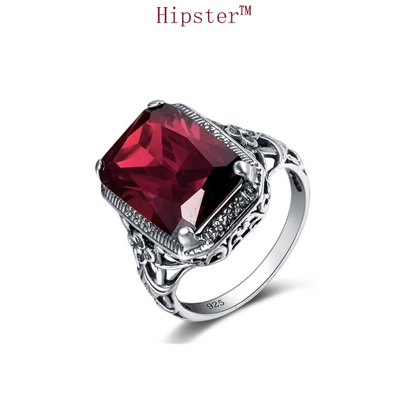 Hot Sale European and American New Vintage Inlaid Ruby Ring