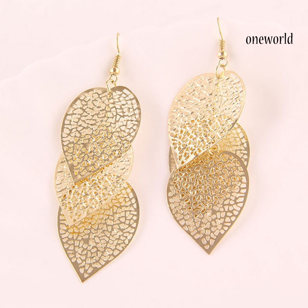 OW@ Fashion Women Hollow Leaf Shaped Drop Dangle Hook Earrings Party Jewelry Gifts