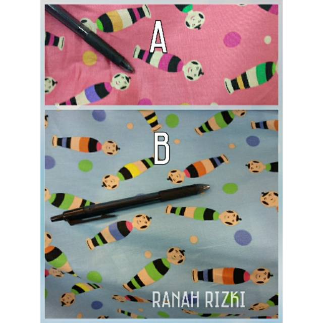 kain katun jepang motif lucu km414 / karakter unik shogun doll japan design cotton