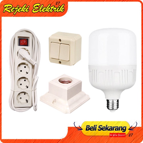 PAKET Bohlam Led + Fitting + Saklar + Stop Kontak 4 lubang 5 meter